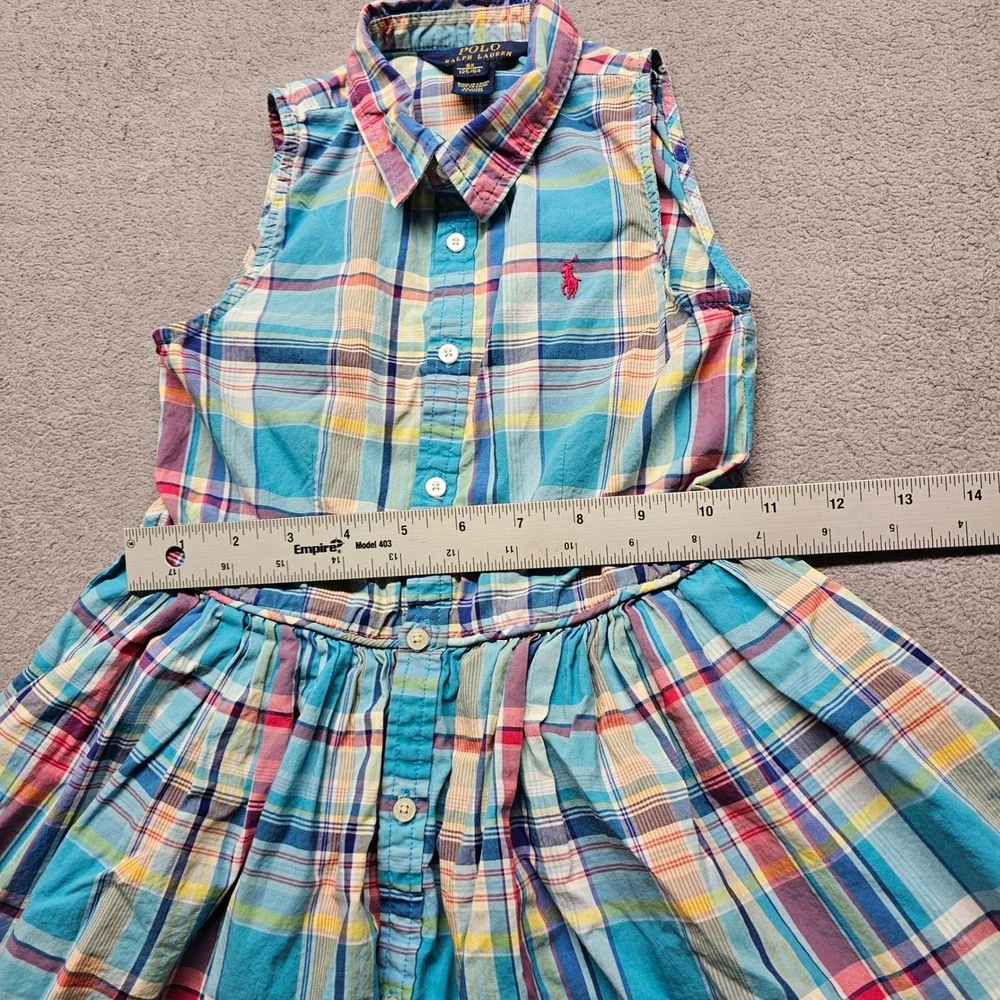 Polo Ralph Lauren Plaid Dress Girls 6X Blue Pink Madras Sleeveless Fit Flare